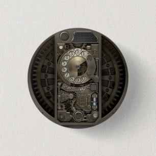 Steampunk Device - Rotary Dial Phone. 3 Cm Round Badge
