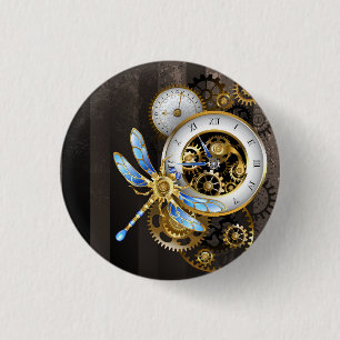 Steampunk Dials with Dragonfly 3 Cm Round Badge