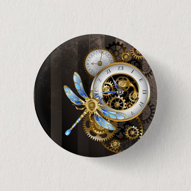 Steampunk Dials with Dragonfly 3 Cm Round Badge (Front)
