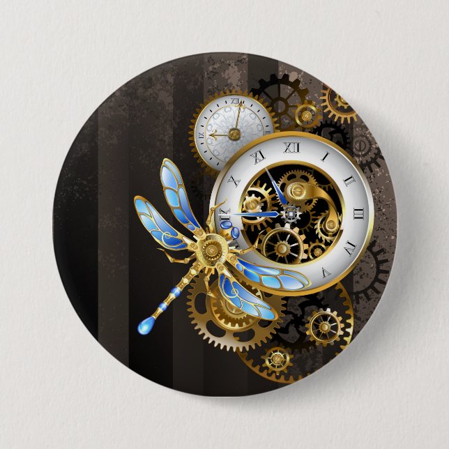 Steampunk Dials with Dragonfly 7.5 Cm Round Badge (Front)