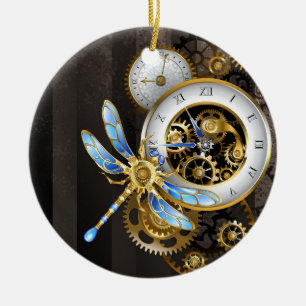 Steampunk Dials with Dragonfly Ceramic Tree Decoration