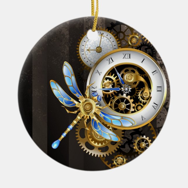 Steampunk Dials with Dragonfly Ceramic Tree Decoration (Front)