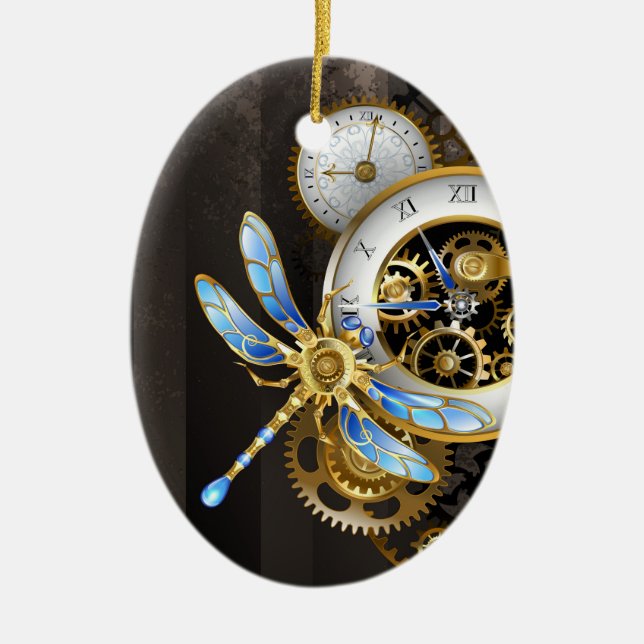 Steampunk Dials with Dragonfly Ceramic Tree Decoration (Front)