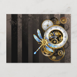 Steampunk Dials with Dragonfly Holiday Postcard