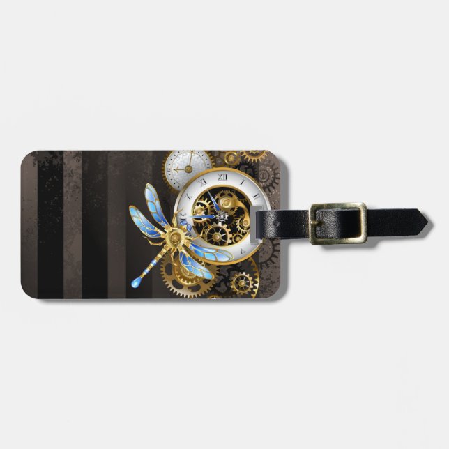 Steampunk Dials with Dragonfly Luggage Tag (Front Horizontal)