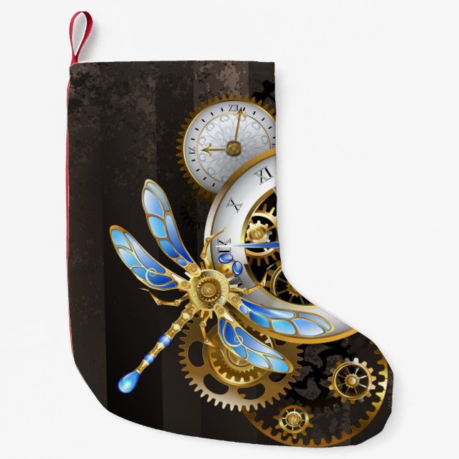 Steampunk Dials with Dragonfly Small Christmas Stocking (Front)