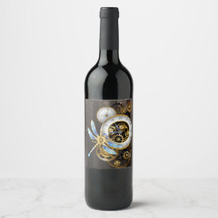 Steampunk Dials with Dragonfly Wine Label