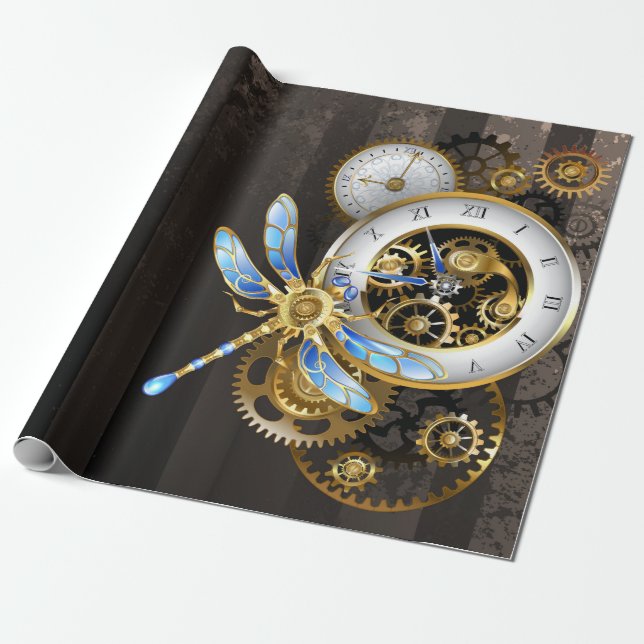 Steampunk Dials with Dragonfly Wrapping Paper (Unrolled)