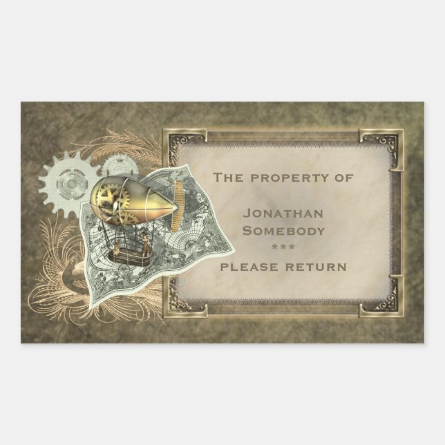 Steampunk Dirigible Air Tour Bookplate Stickers (Front)