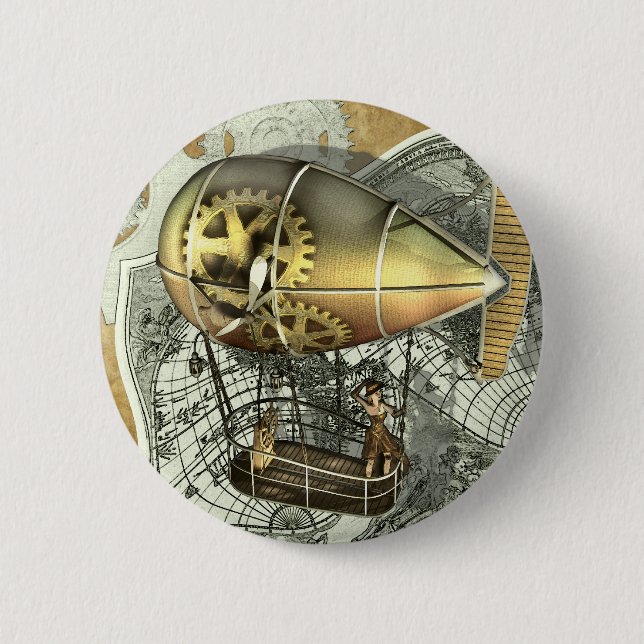 Steampunk Dirigible Air Tour Button (Front)