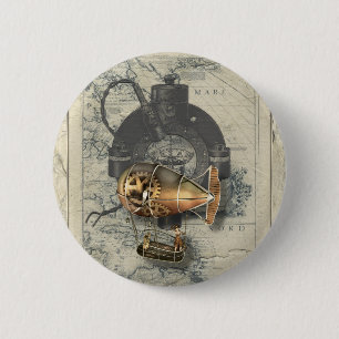 Steampunk Dirigible Balloon Ride 6 Cm Round Badge