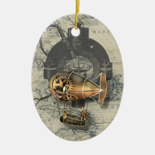 Steampunk Dirigible Balloon Ride Ceramic Tree Decoration
