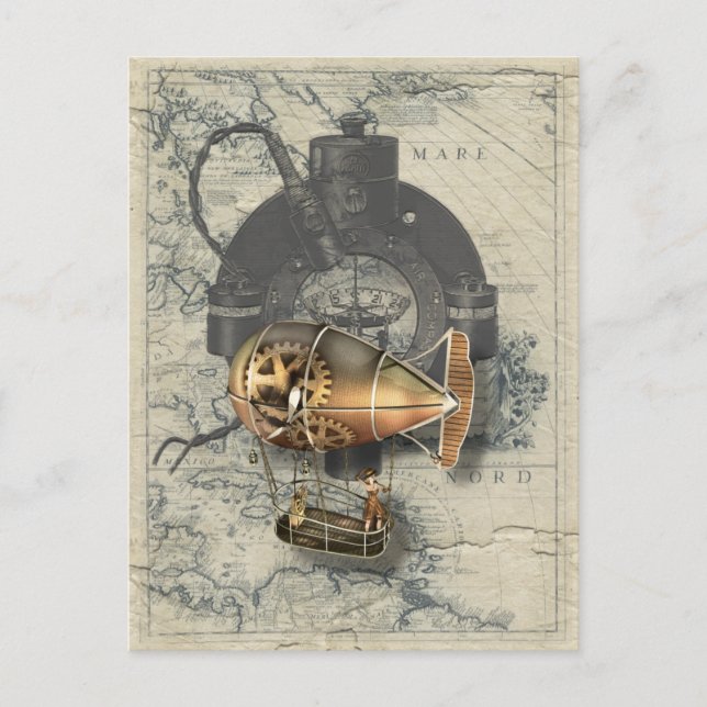 Steampunk Dirigible Balloon Ride Postcard (Front)