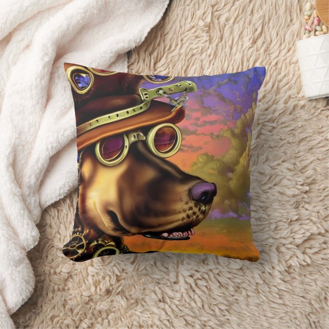 Steampunk Dog Portrait  Cushion (Blanket)