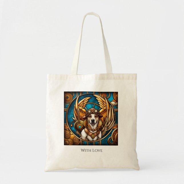 Steampunk Dog Portrait with Wings and Clockwork  Tote Bag (Front)