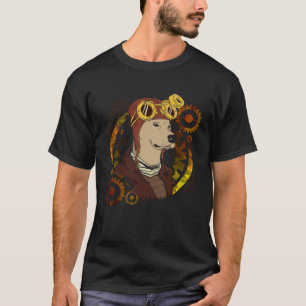 Steampunk Dog Wearing Aviator Helmet Gears & Cogs T-Shirt