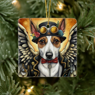 steampunk dog with wings ceramic ornament