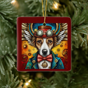 Steampunk Dog with Wings Ceramic Ornament