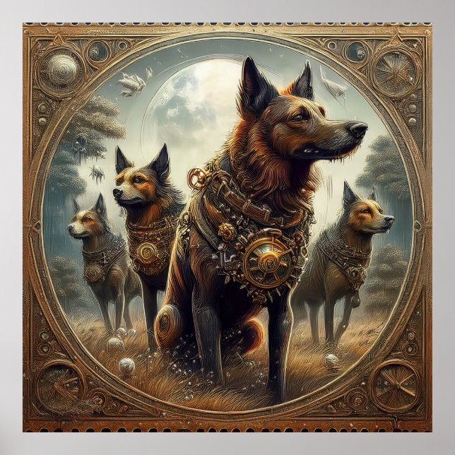 Steampunk Dogs On The Hunt Poster (Front)