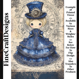 Steampunk Doll In Blue Dress & Hat AM4 Decoupage Tissue Paper