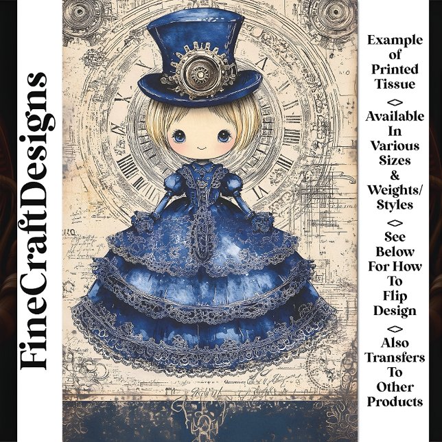 Steampunk Doll In Blue Dress & Hat AM4 Decoupage Tissue Paper (Creator Uploaded)