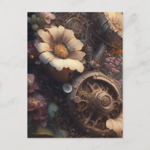 Steampunk Door with White Flowers Postcard