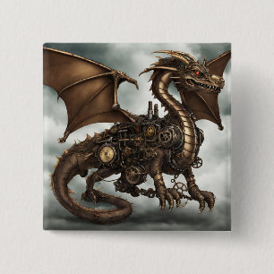 Steampunk Dragon 15 Cm Square Badge