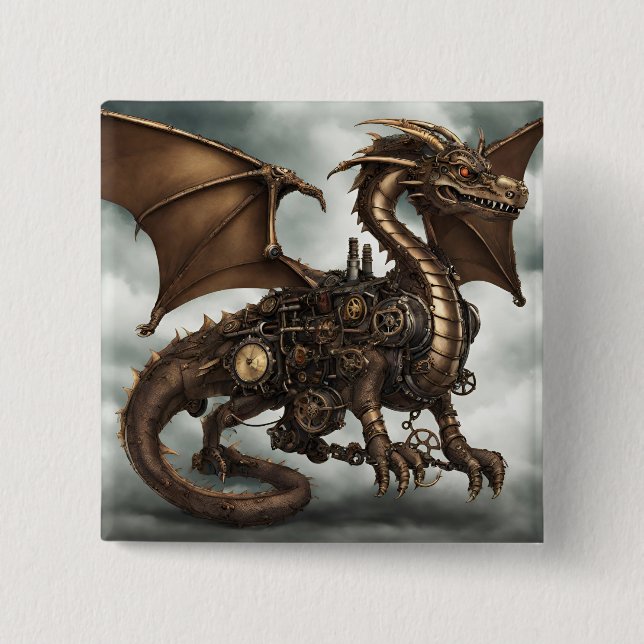 Steampunk Dragon 15 Cm Square Badge (Front)
