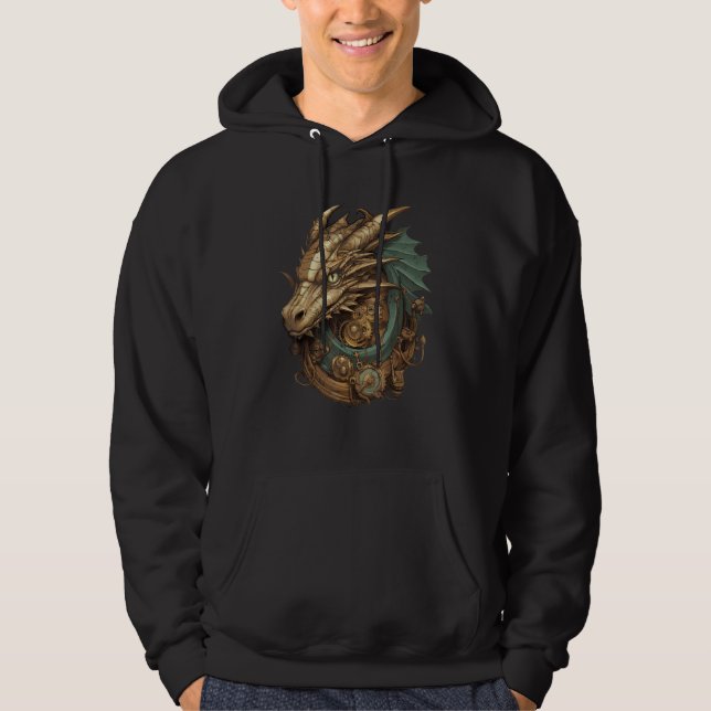 Steampunk Dragon Art Gears Graphic Artwork Fantasy Hoodie (Front)