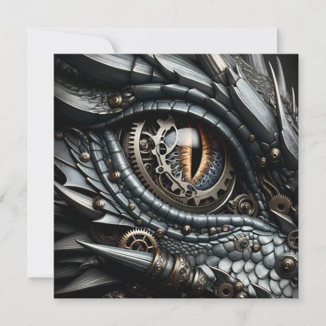 Steampunk Dragon Eye Closeup Ai Art Card (Front)