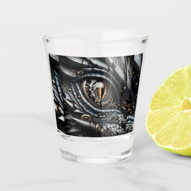 Steampunk Dragon Eye Closeup Ai Art Personalised Shot Glass (Front)