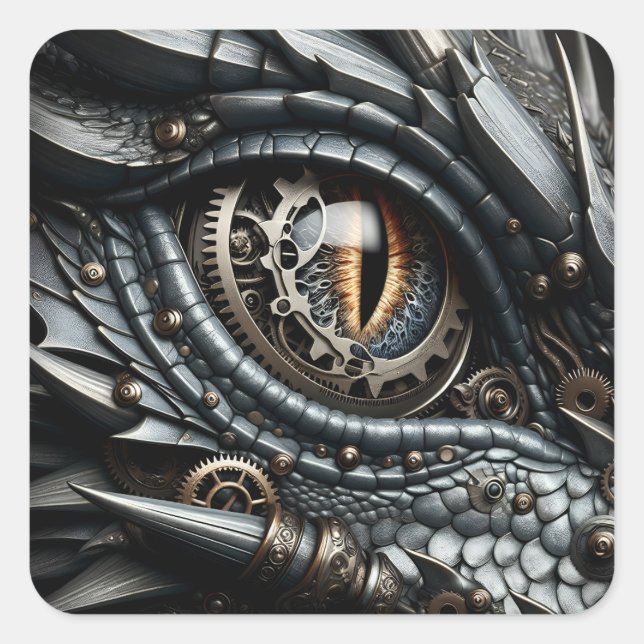 Steampunk Dragon Eye Closeup Ai Art Square Sticker (Front)