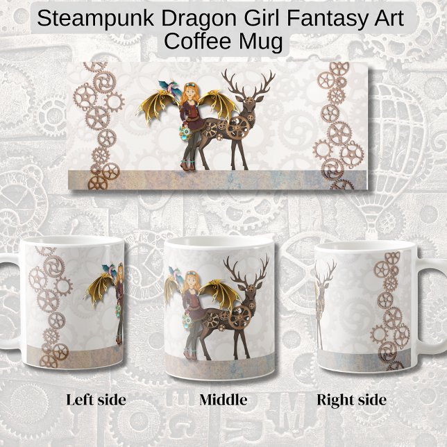 Steampunk Dragon Girl Fantasy Art  Coffee Mug (Steampunk Dragon Girl Fantasy Art Mug)