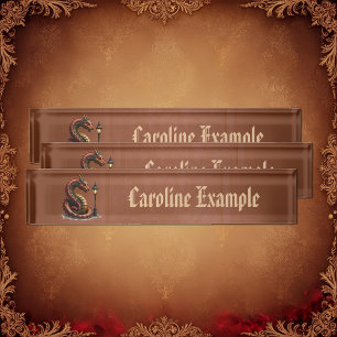 Steampunk Dragon next to a vintage street lamp.  Nameplate