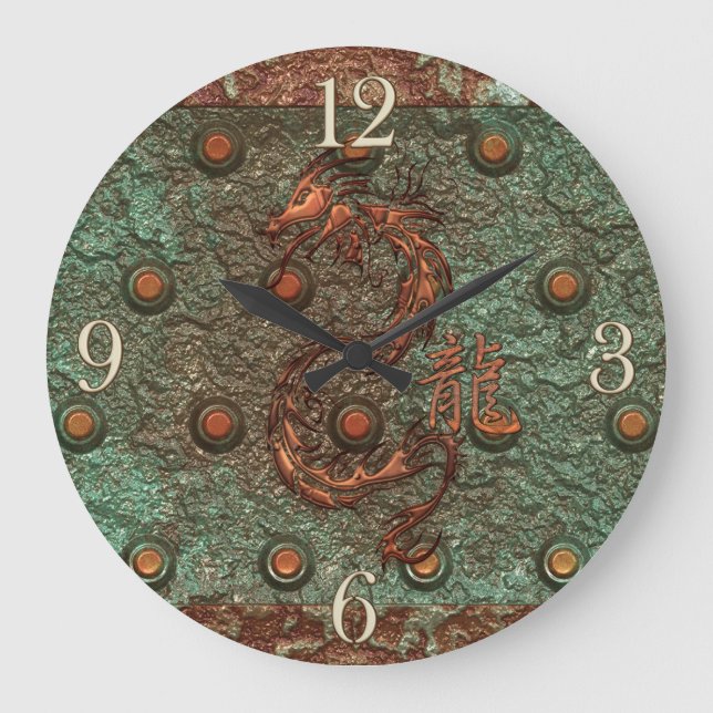 Steampunk Dragon on Steel Plate effect Large Clock (Front)