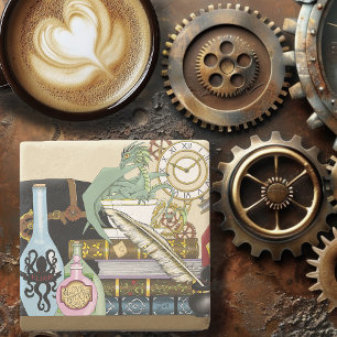 Steampunk Dragon Potions Books Stone Coaster