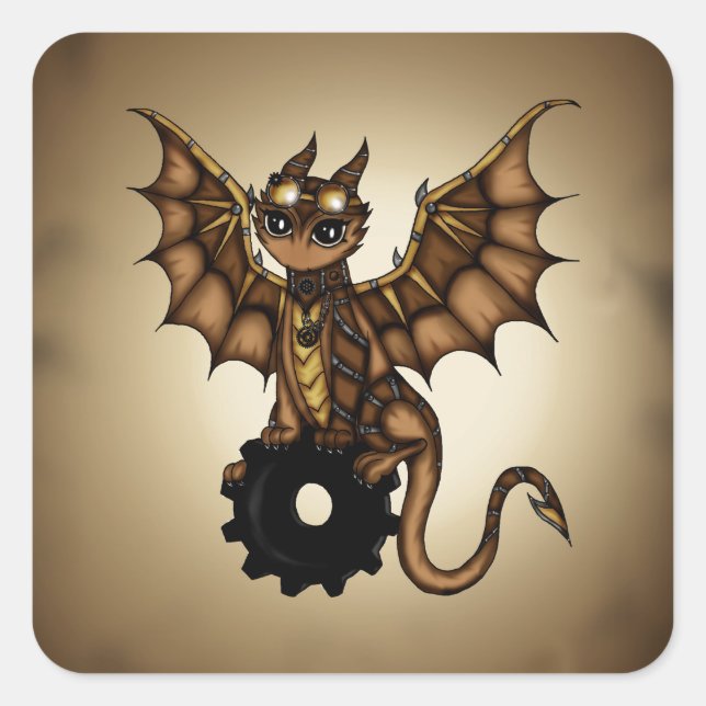 Steampunk Dragon Square Sticker (Front)