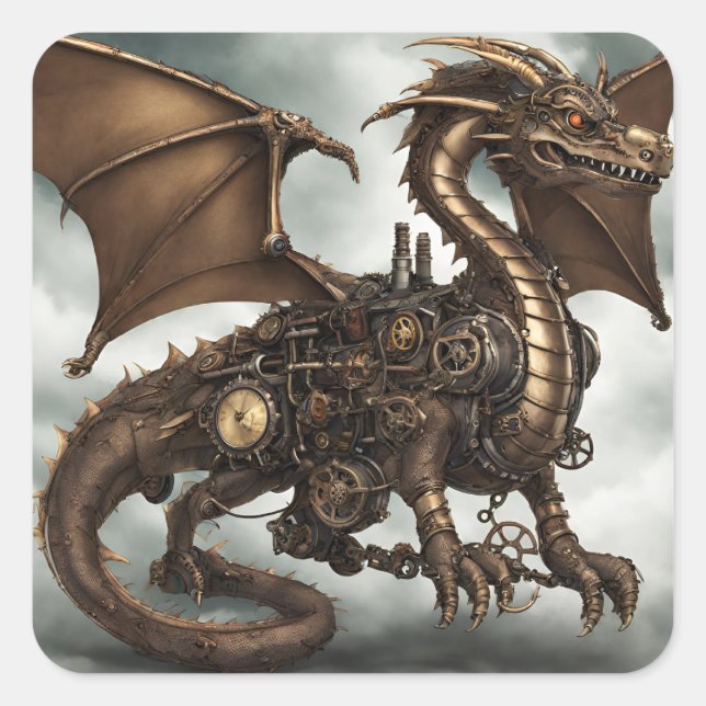 Steampunk Dragon Square Sticker (Front)