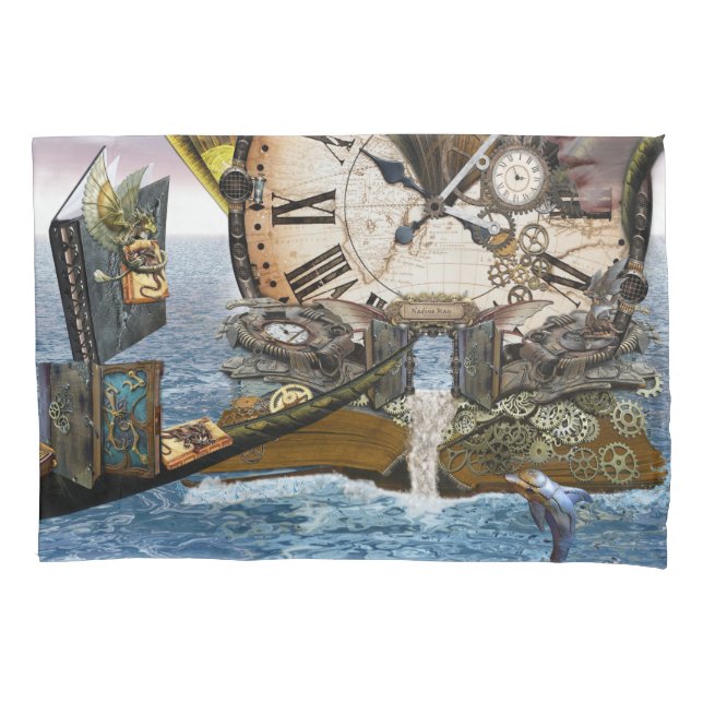 Steampunk dragon story book pillowcase (Front)