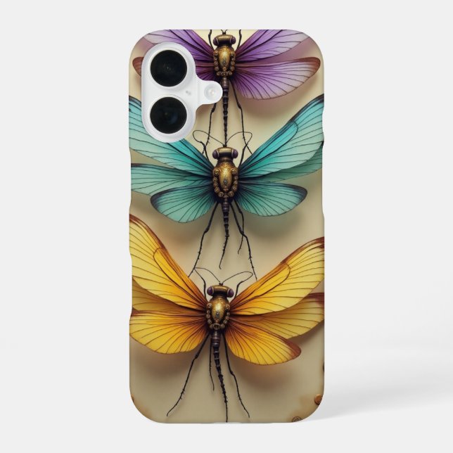 Steampunk Dragonflies iPhone 16 Case (Back)