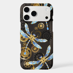 Steampunk Dragonflies on brown striped background