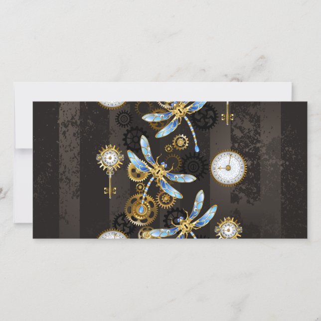 Steampunk Dragonflies on brown striped background (Front)
