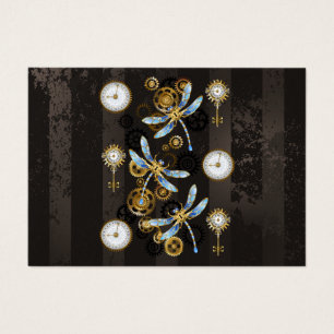 Steampunk Dragonflies on brown striped background