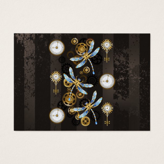 Steampunk Dragonflies on brown striped background (Front)
