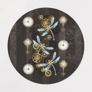 Steampunk Dragonflies on brown striped background