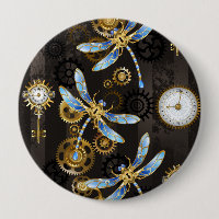 Steampunk Dragonflies on brown striped background
