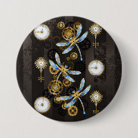 Steampunk Dragonflies on brown striped background