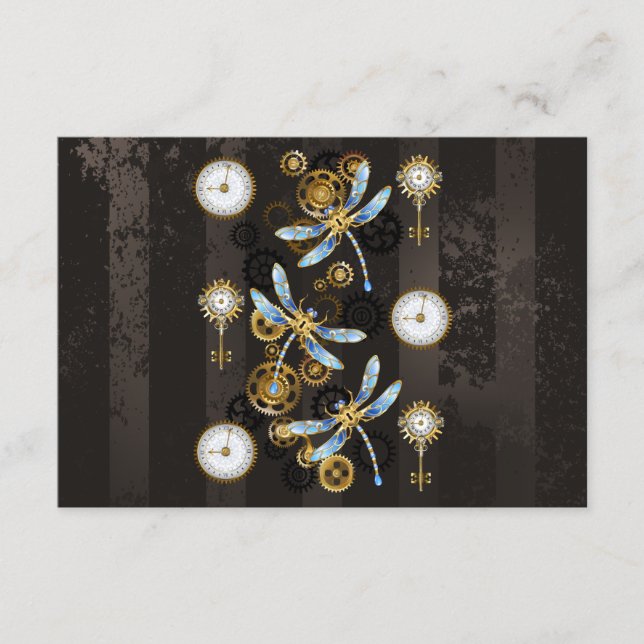 Steampunk Dragonflies on brown striped background Advice Card (Front)