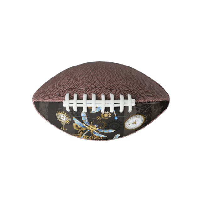 Steampunk Dragonflies on brown striped background American Football (Front)
