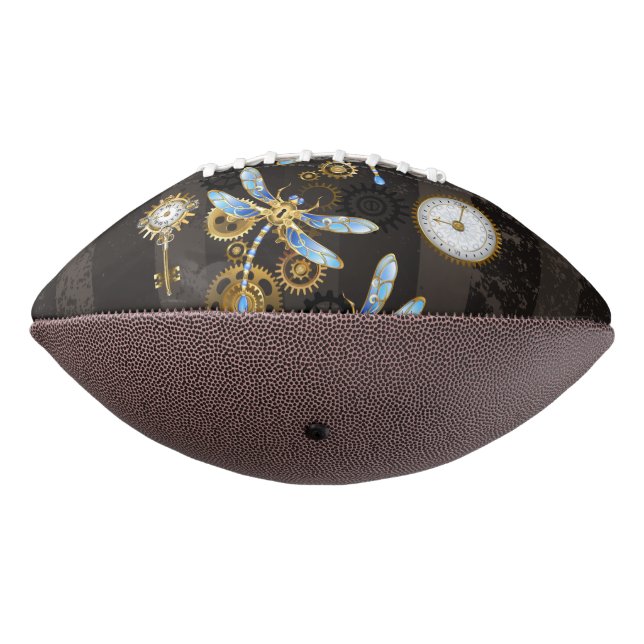 Steampunk Dragonflies on brown striped background American Football (Rotated 270)